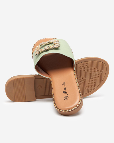 Grüne elegante Damenhausschuhe mit goldenen Verzierungen Meriso - Schuhe
