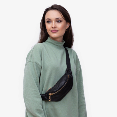 Damen-Gürteltasche aus schwarzem Brokat mit goldenem Reißverschluss - Accessoires