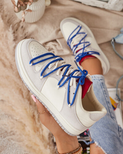 Weiß-graue Damen-Sport-Sneakers mit marineblauen Schnürsenkeln Olierinc - Schuhe