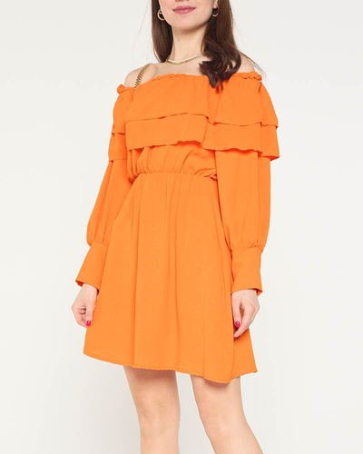 Orange kurzes Kleid der Frauen mit Rüschen- Kleidung