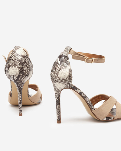 Бежеві босоніжки з тисненням на шпильці Halensi