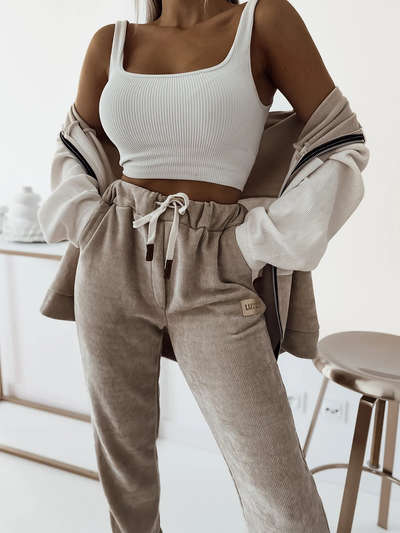 Royalfashion Damen-Sport-Set in beige gestreift