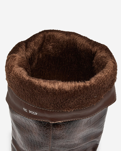 Royalfashion Dunkelbraune Damenstiefel mit Telibitta-Prägung