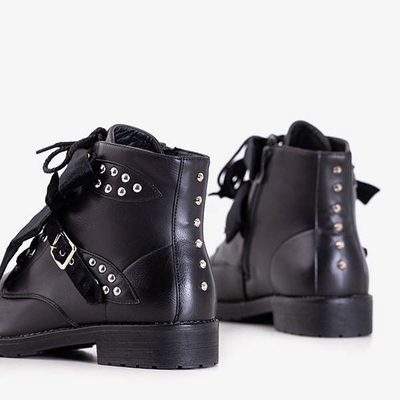 Чорні черевики з шипами та велюровими бантами Caterina - Взуття