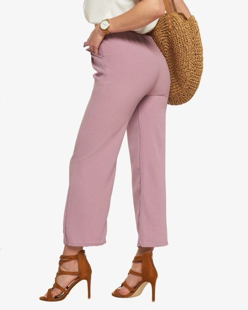 Фіолетові жіночі широкі штани з тканини - Одяг