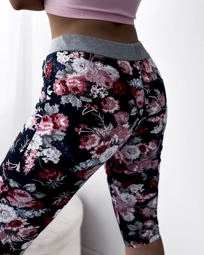 Бордові жіночі легінси 3/4 довжини з візерунком PLUS SIZE