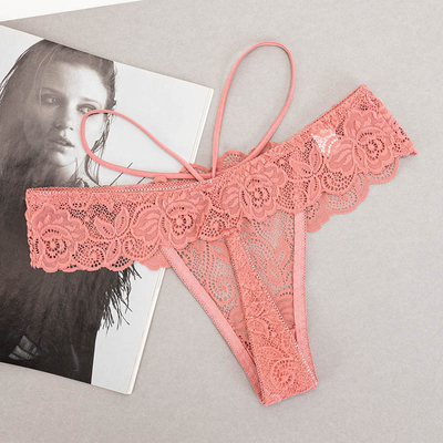 Koralle Damen-Spitzen-Strings mit Trägern - Unterwäsche