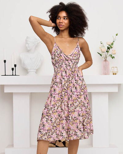 Damen-Sommerkleid in Rosa und Beige mit Blumen - Kleidung