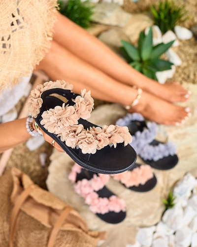 Royalfashion Beige Damensandalen mit Blumen Alferroy