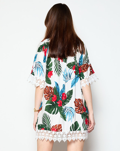 Weiße Damenbluse mit Blumen GROSSE GRÖSSE - Kleidung