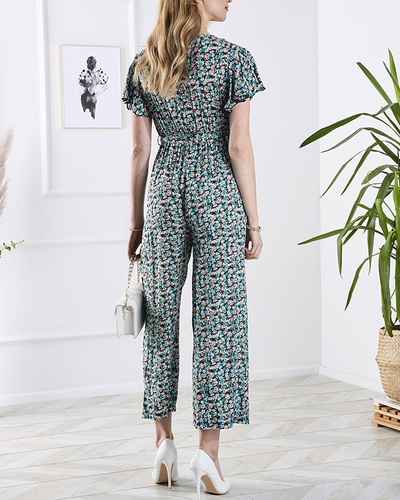 Schwarzer langer Damenoverall mit blauen Blumen - Kleidung