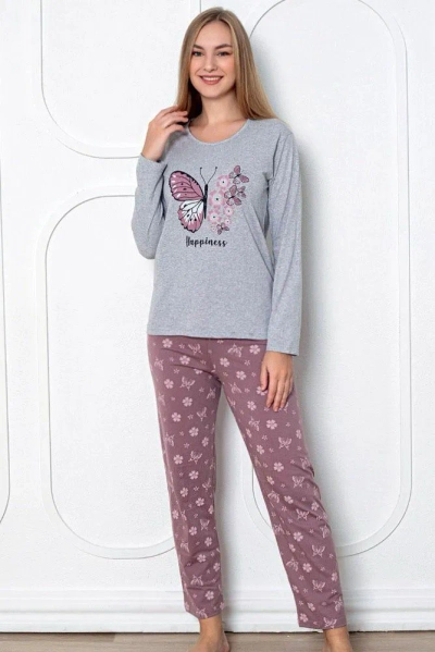 Royalfashion Damen 2-teiliges Pyjama-Set mit Schmetterlingsdruck aus Baumwolle
