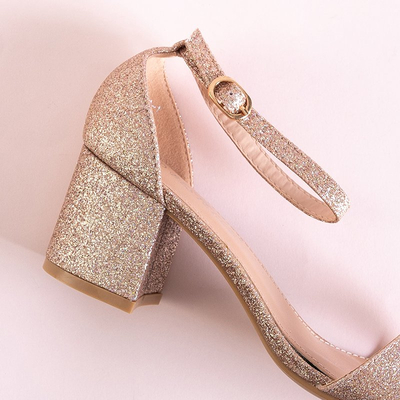 Rosa - Gold Damen Brokatsandalen auf niedrigem Pfosten Brossina - Schuhe