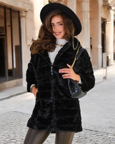 Royalfashion Schwarzer Pelzmantel für Damen