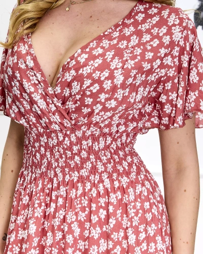 Dunkelrosa Damen Maxikleid mit Blumenmuster- Kleidung