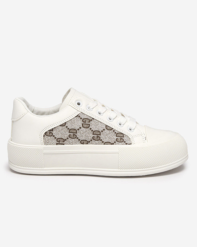 Weiße Damen-Sportschuhe mit gemusterten Jeride-Einsätzen - Schuhe