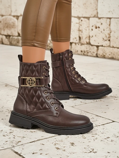 Gesteppte Damen Stiefeletten aus ökologischem Leder Sable Rose