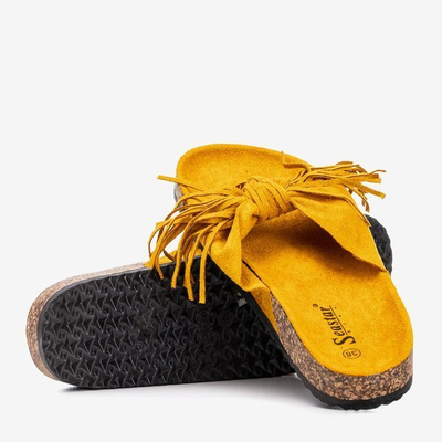 Damen-Senfpantoffeln mit Amassa-Fransen - Schuhe