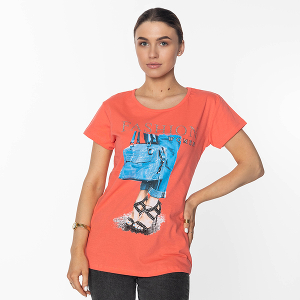 Coral Damen-T-Shirt mit FASHION - Clothing Print