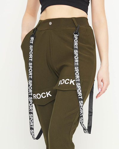 Dunkelgrüne Damen-Cargohose mit Hosenträgern - Kleidung