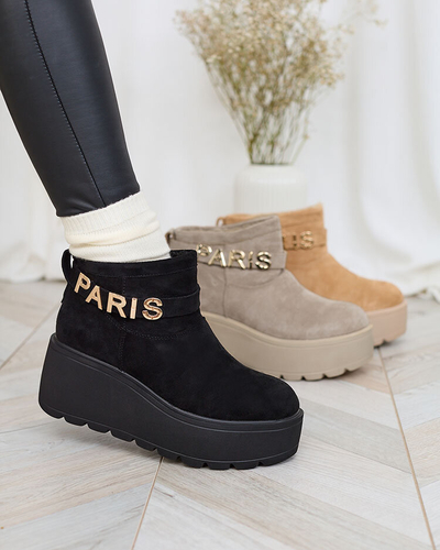Royalfashion Schwarze Damenstiefel a'la Schneestiefel mit Ornament Parisela