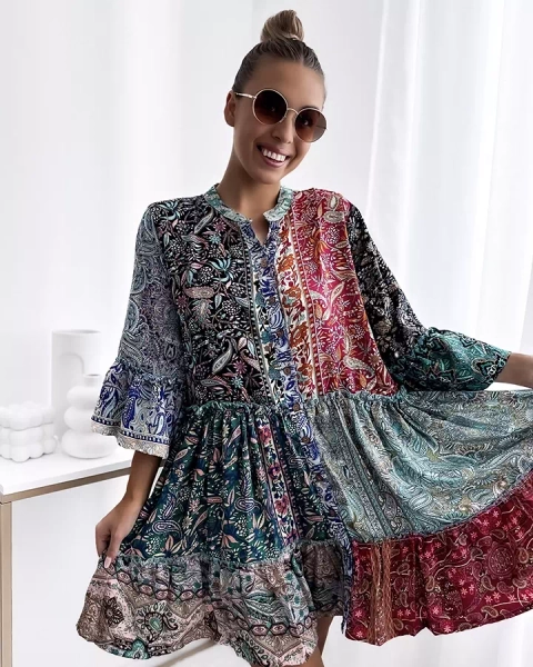 Royalfashion Gemustertes buntes kurzes Damenkleid