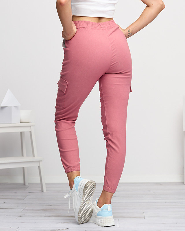 Dunkelrosa Damen-Cargohose mit abnehmbarer Tasche - Kleidung