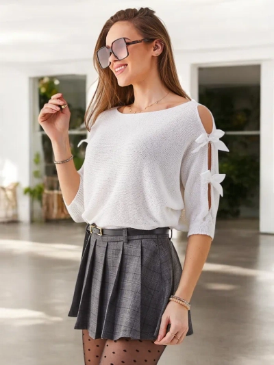 Royalfashion Damen-Acrylpullover mit dekorativen Ärmeln und Schleifen