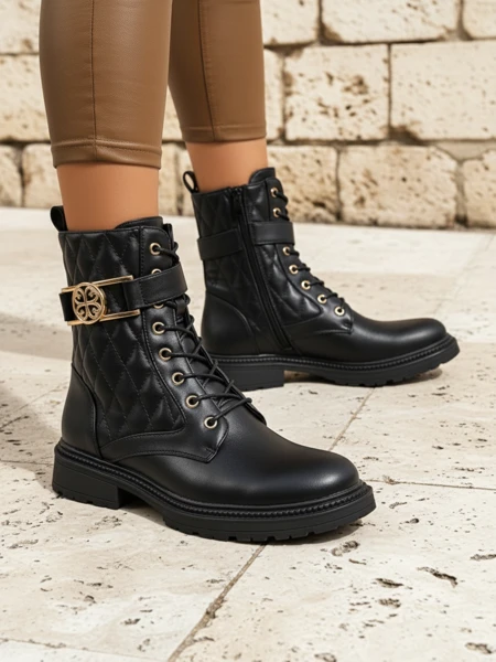 Gesteppte Damen Stiefeletten aus ökologischem Leder Sable Rose