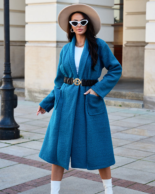 Дублянка Royalfashion Синя жіноча з поясом