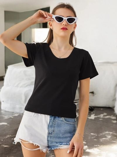 Royalfashion Damen Baumwoll-T-Shirt mit Spitze auf dem Rücken