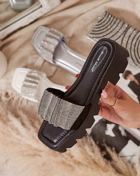 Schwarze Damen Flip-Flops mit Zirkonen Emkoy - Footwear