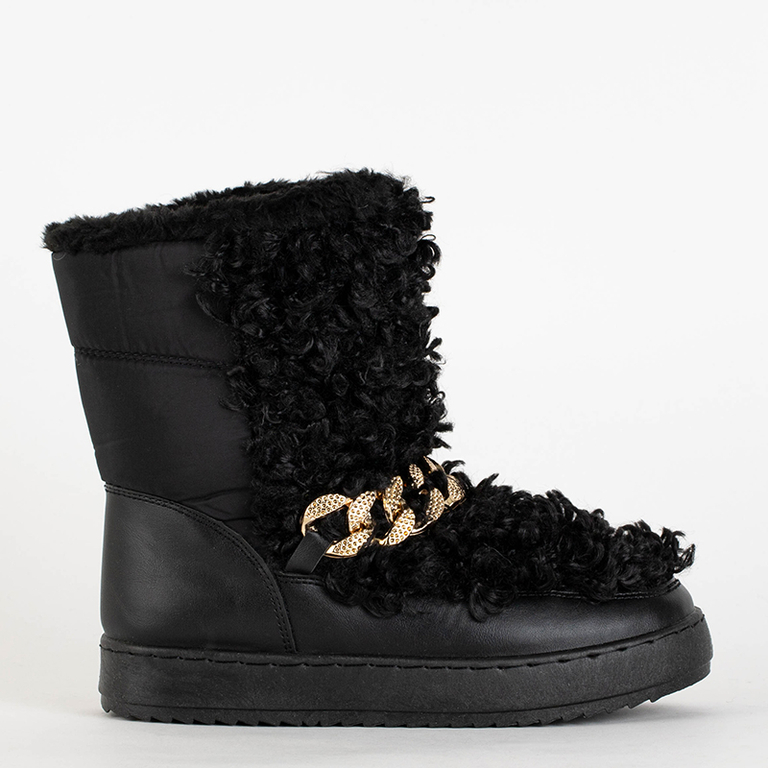 Schwarze Damen-Schneestiefel mit dekorativem Port-Shoes-Obermaterial