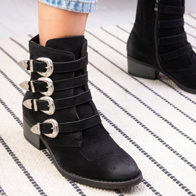 Schwarze Stiefeletten an einem niedrigen Pfosten Grand - Footwear