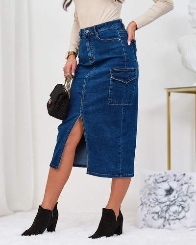 Royalfashion Marineblauer Jeansrock für Damen mit Knöpfen