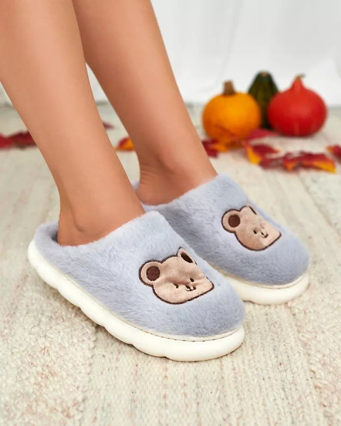 Royalfashion Blaue Damen-Pelzpantoffeln mit Teddybär Hettres