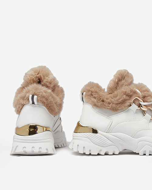 Royalfashion Білі жіночі спортивні кросівки з хутром Wicallen