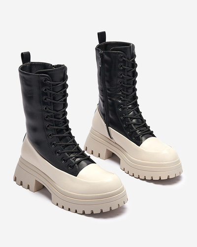 OUTLET Schwarze und beigefarbene hohe Damenstiefel Susker- Footwear