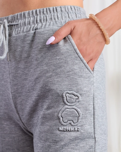 Royalfashion Graue Damen-Sweatpants aus Baumwolle mit Teddybär