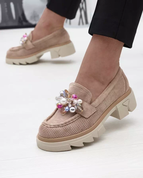 Durchbrochene Mokassins für Damen in Hellbraun Peloga- Footwear