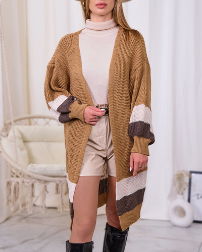 Royalfashion Langer gestreifter Pullover in camel
