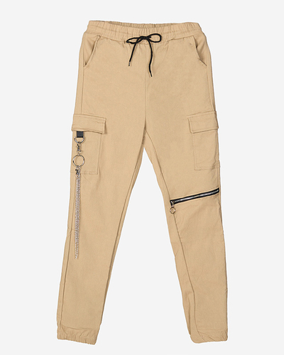 Hellbraune Damen-Cargohose mit Kette - Bekleidung