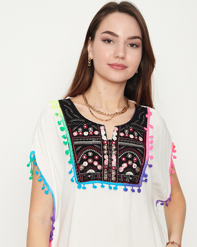 Damen-Sommertunika mit weißen Fransen - Kleidung