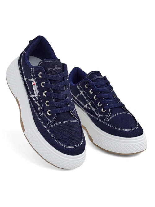 Жіночі снікерси Callista на платформі темно-сині тканина весна-літо