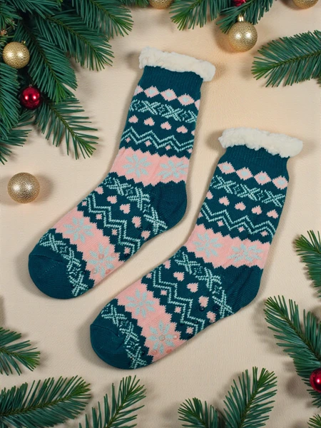 Warm gefütterte weihnachtliche Damen Socken WinterJoy