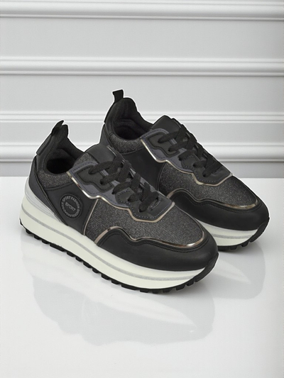Damen-Sneakers Callista Nero mit 4 cm Plateau, ökologisches Leder