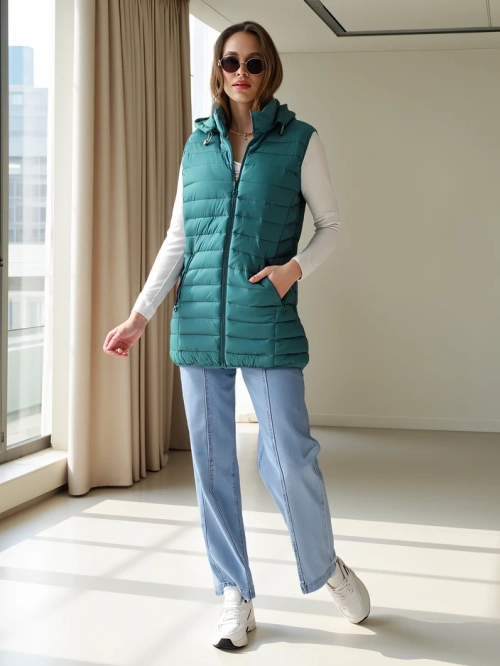 Royalfashion Жіночий безрукавний жакет з від'єднуваним капюшоном