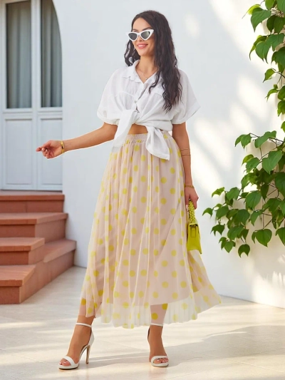 Royalfashion Damen Midi-Rock aus Viskose mit Tüll in gepunktet