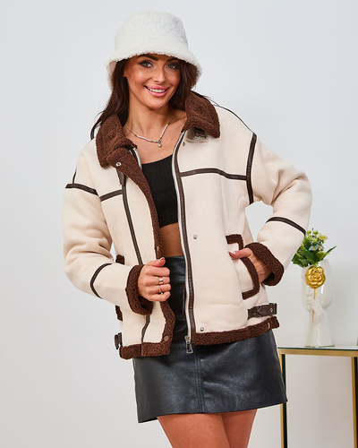 Royalfashion Beige Damen Bikerjacke