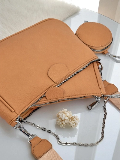 Damenhandtasche Aurora Multi aus Öko-Leder hellbraun Kette Reißverschluss